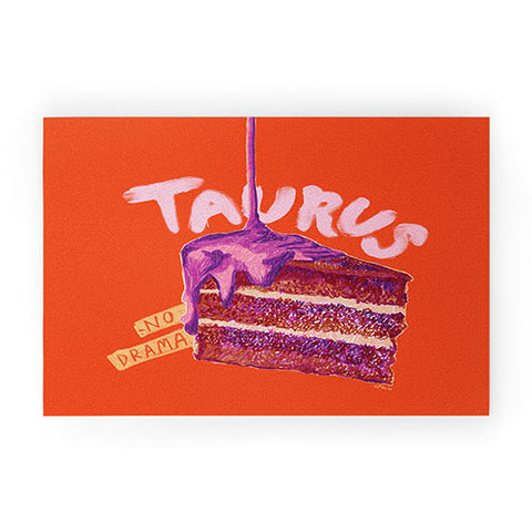 H Miller Ink Illustration Taurus Birthday Cake in Burnt Orange Welcome Mat