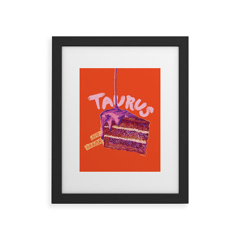 H Miller Ink Illustration Taurus Birthday Cake in Burnt Orange Framed Art Print