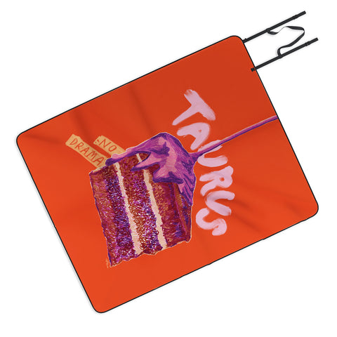 H Miller Ink Illustration Taurus Birthday Cake in Burnt Orange Picnic Blanket