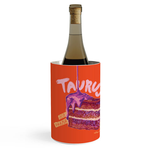 H Miller Ink Illustration Taurus Birthday Cake in Burnt Orange Wine Chiller