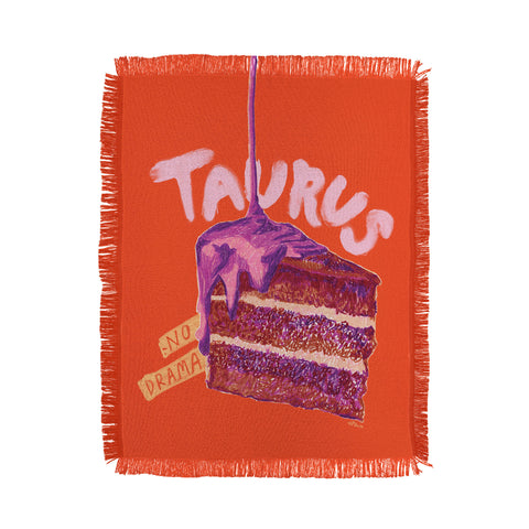 H Miller Ink Illustration Taurus Birthday Cake in Burnt Orange Throw Blanket