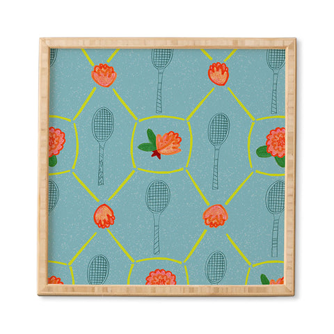 H Miller Ink Illustration Tennis Rackets Roses Framed Wall Art