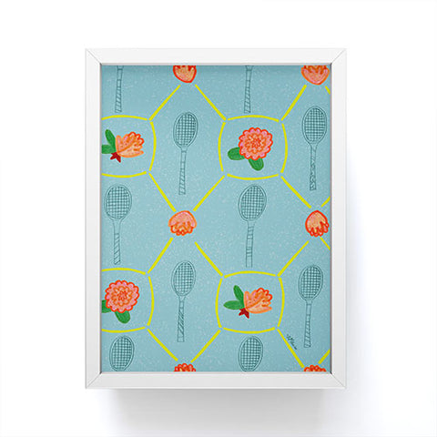 H Miller Ink Illustration Tennis Rackets Roses Framed Mini Art Print