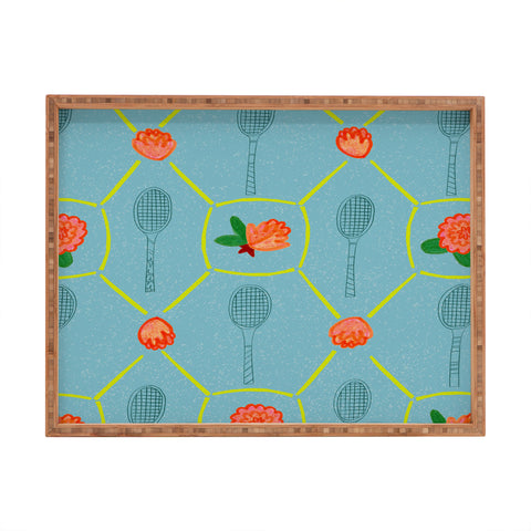 H Miller Ink Illustration Tennis Rackets Roses Rectangular Tray