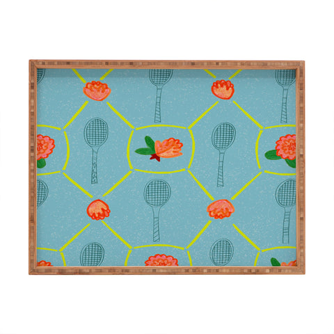 H Miller Ink Illustration Tennis Rackets Roses Rectangular Tray
