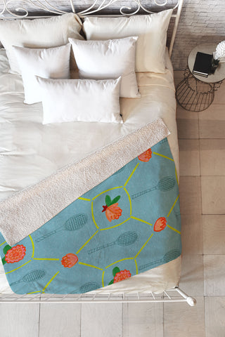 H Miller Ink Illustration Tennis Rackets Roses Fleece Throw Blanket