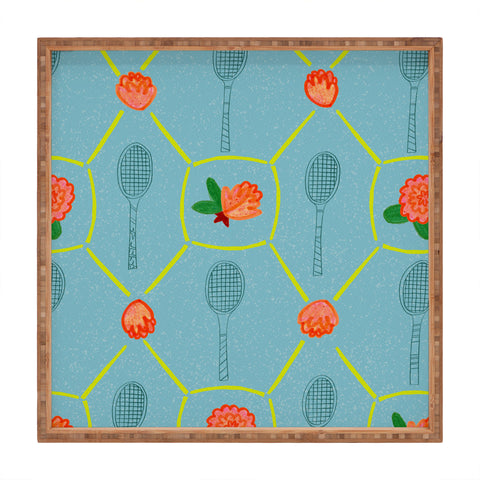 H Miller Ink Illustration Tennis Rackets Roses Square Tray