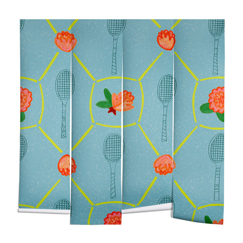 H Miller Ink Illustration Tennis Rackets Roses Wall Mural