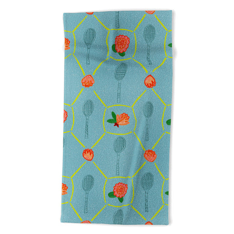 H Miller Ink Illustration Tennis Rackets Roses Beach Towel