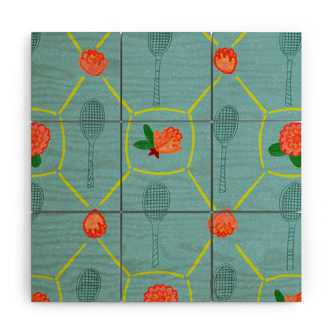 H Miller Ink Illustration Tennis Rackets Roses Wood Wall Mural