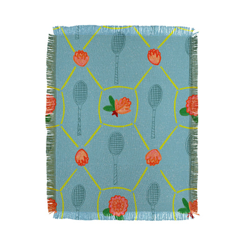 H Miller Ink Illustration Tennis Rackets Roses Throw Blanket