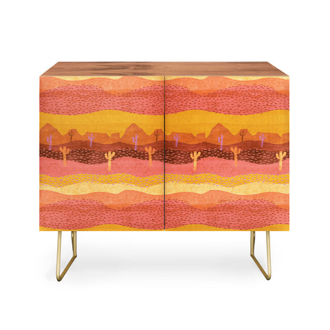 H Miller Ink Illustration Vintage Western Desert Landscape Credenza