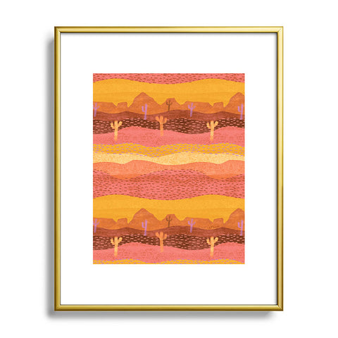 H Miller Ink Illustration Vintage Western Desert Landscape Metal Framed Art Print