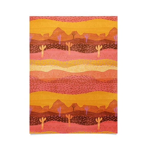 H Miller Ink Illustration Vintage Western Desert Landscape Poster