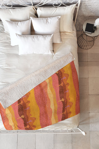 H Miller Ink Illustration Vintage Western Desert Landscape Fleece Throw Blanket