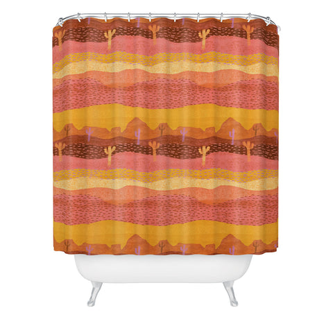 H Miller Ink Illustration Vintage Western Desert Landscape Shower Curtain