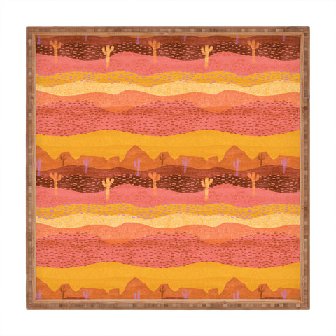 H Miller Ink Illustration Vintage Western Desert Landscape Square Tray