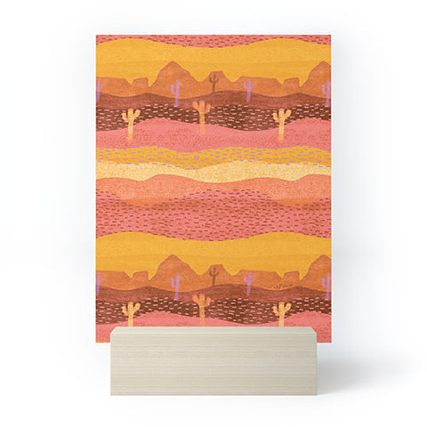 H Miller Ink Illustration Vintage Western Desert Landscape Mini Art Print