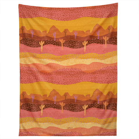 H Miller Ink Illustration Vintage Western Desert Landscape Tapestry