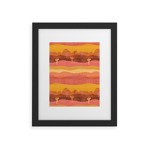 H Miller Ink Illustration Vintage Western Desert Landscape Framed Art Print