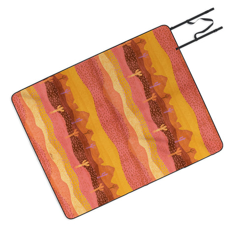 H Miller Ink Illustration Vintage Western Desert Landscape Picnic Blanket