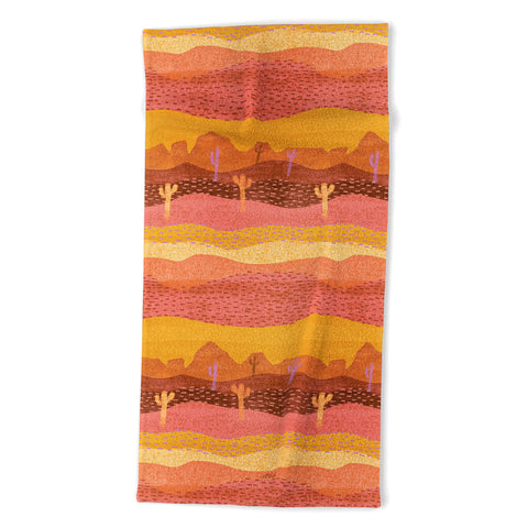 H Miller Ink Illustration Vintage Western Desert Landscape Beach Towel