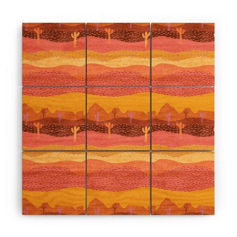 H Miller Ink Illustration Vintage Western Desert Landscape Wood Wall Mural