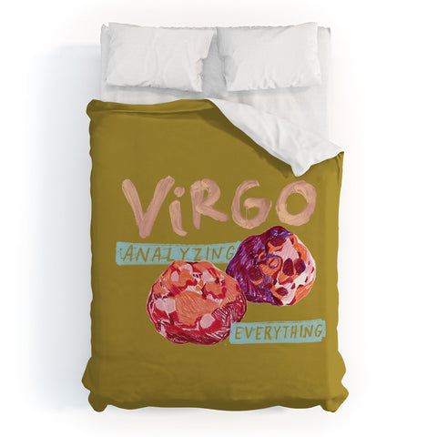 H Miller Ink Illustration Virgo Perfection in Mustard Yellow Duvet Cover