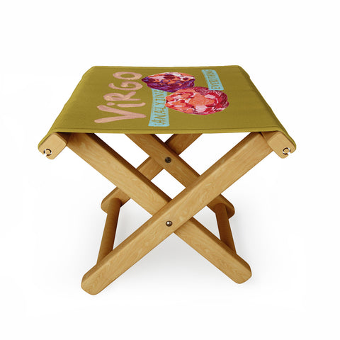 H Miller Ink Illustration Virgo Perfection in Mustard Yellow Folding Stool