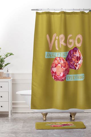 H Miller Ink Illustration Virgo Perfection in Mustard Yellow Shower Curtain And Mat