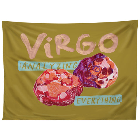 H Miller Ink Illustration Virgo Perfection in Mustard Yellow Tapestry