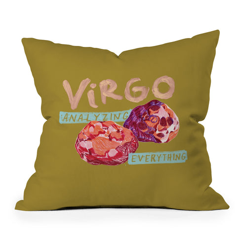 H Miller Ink Illustration Virgo Perfection in Mustard Yellow Throw Pillow