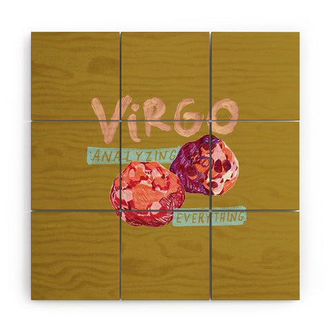 H Miller Ink Illustration Virgo Perfection in Mustard Yellow Wood Wall Mural