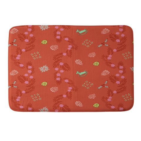H Miller Ink Illustration Whimsical Tiny Toys Pine Memory Foam Bath Mat