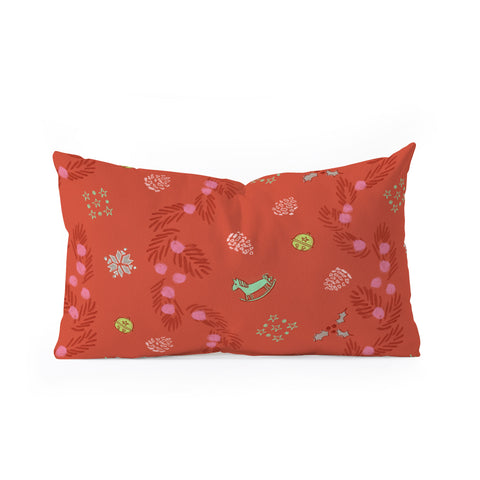 H Miller Ink Illustration Whimsical Tiny Toys Pine Oblong Throw Pillow