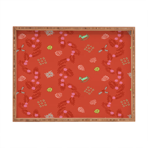 H Miller Ink Illustration Whimsical Tiny Toys Pine Rectangular Tray