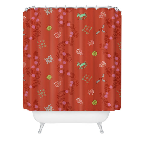 H Miller Ink Illustration Whimsical Tiny Toys Pine Shower Curtain
