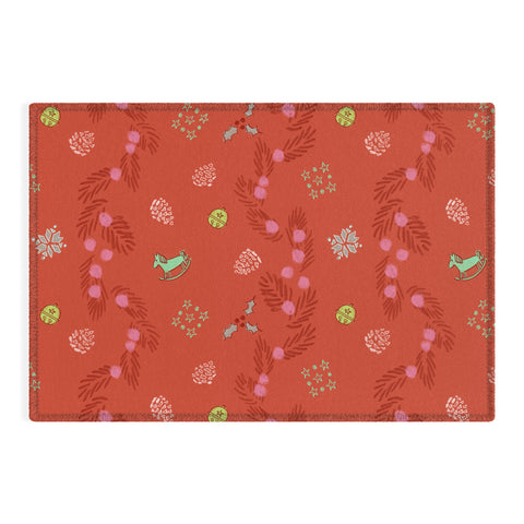 H Miller Ink Illustration Whimsical Tiny Toys Pine Outdoor Rug