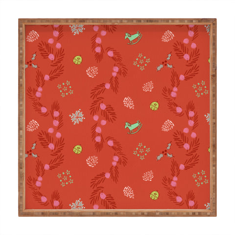 H Miller Ink Illustration Whimsical Tiny Toys Pine Square Tray