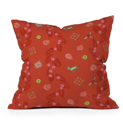 H Miller Ink Illustration Whimsical Tiny Toys Pine Throw Pillow
