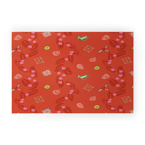 H Miller Ink Illustration Whimsical Tiny Toys Pine Welcome Mat