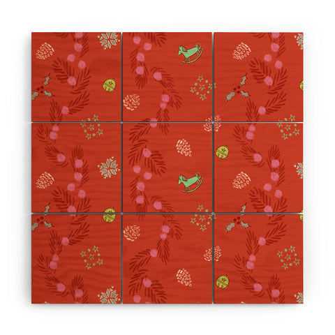 H Miller Ink Illustration Whimsical Tiny Toys Pine Wood Wall Mural