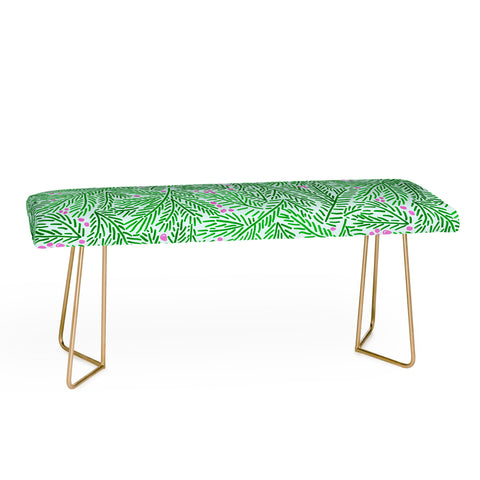 H Miller Ink Illustration Winter Berries Pine Branches Bench