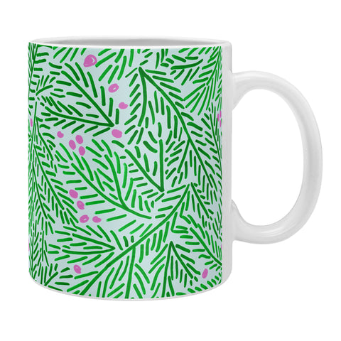 H Miller Ink Illustration Winter Berries Pine Branches Coffee Mug