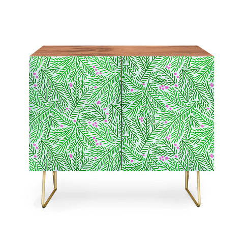 H Miller Ink Illustration Winter Berries Pine Branches Credenza