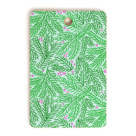 H Miller Ink Illustration Winter Berries Pine Branches Cutting Board Rectangle