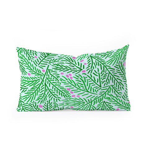 H Miller Ink Illustration Winter Berries Pine Branches Oblong Throw Pillow