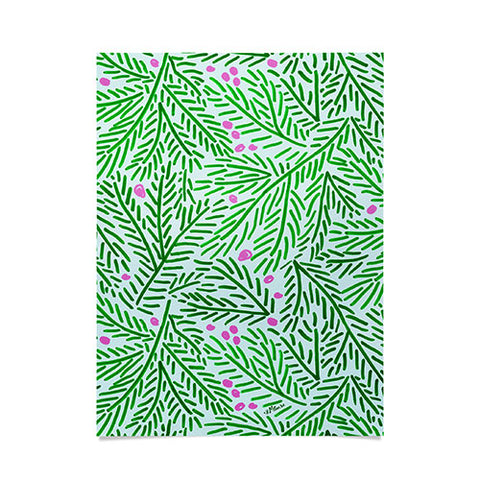 H Miller Ink Illustration Winter Berries Pine Branches Poster