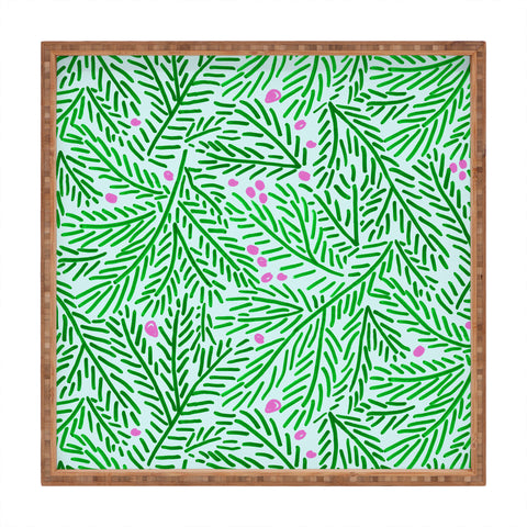 H Miller Ink Illustration Winter Berries Pine Branches Square Tray
