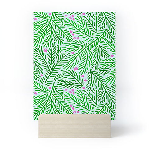 H Miller Ink Illustration Winter Berries Pine Branches Mini Art Print